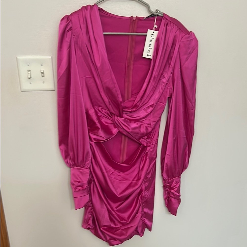 Fuchsia Satin Draped Dress